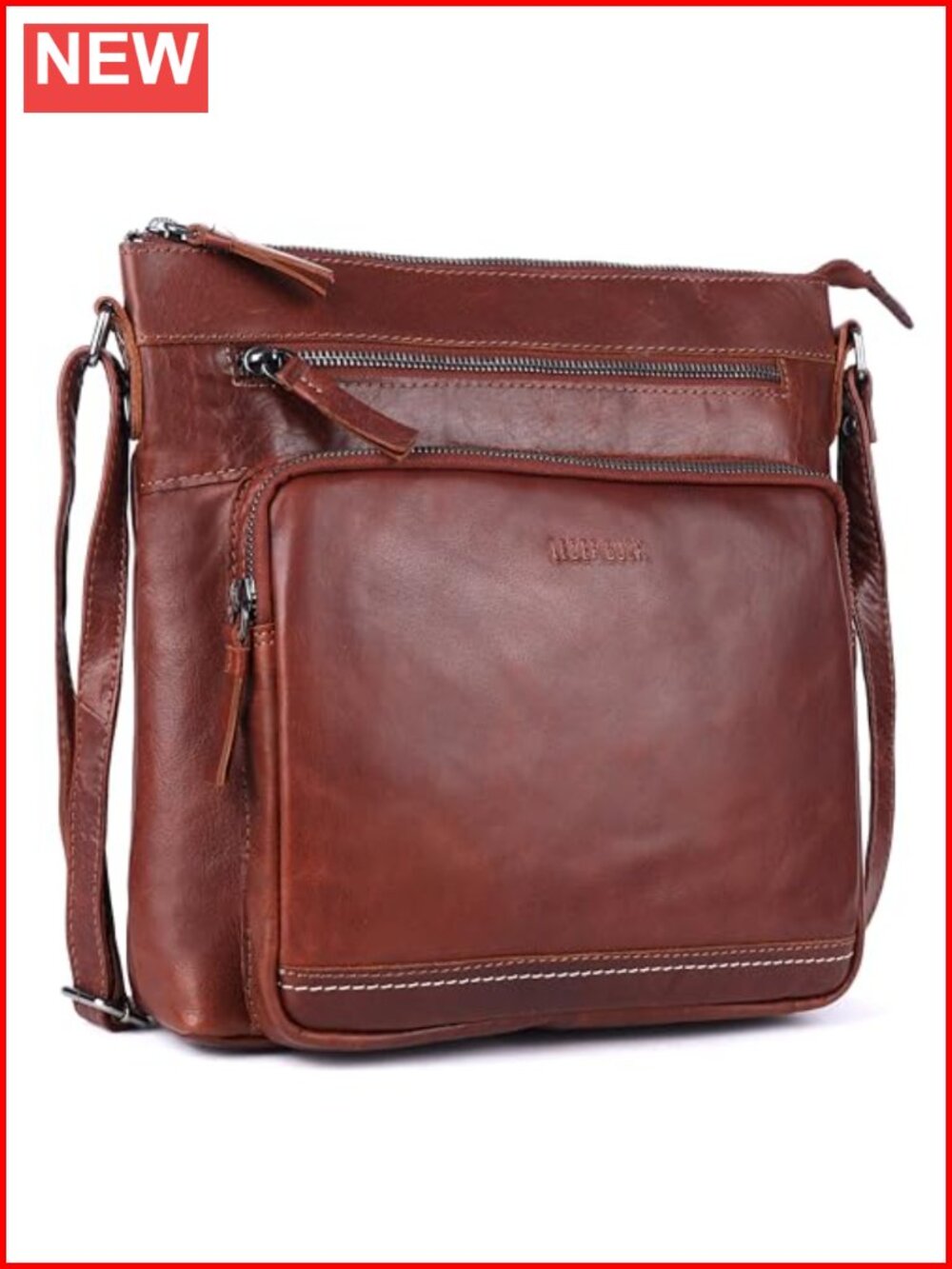 Genuine Leather Extra Large Crossbody Purse Triple Zip Shoulder Bag